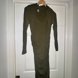 VENUS Deep Olive Long Sleeve Midi Dress